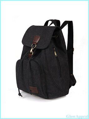 Canvas Backpack Purse Small Daypack Flap Drawstring Women Multi-Pocket College